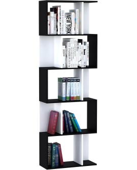 HOMCOM Bibliothèque étagère Meuble de Rangement Design Contemporain en S 5 étagères 60L x 24l x 185H cm Coloris chêne Blanc