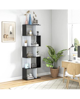 HOMCOM Bibliothèque étagère Meuble de Rangement Design Contemporain en S 5 étagères 60L x 24l x 185H cm Coloris chêne Blanc