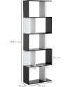 HOMCOM Bibliothèque étagère Meuble de Rangement Design Contemporain en S 5 étagères 60L x 24l x 185H cm Coloris chêne Blanc