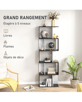 HOMCOM Bibliothèque étagère Meuble de Rangement Design Contemporain en S 5 étagères 60L x 24l x 185H cm Coloris chêne Blanc
