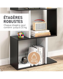 HOMCOM Bibliothèque étagère Meuble de Rangement Design Contemporain en S 5 étagères 60L x 24l x 185H cm Coloris chêne Blanc
