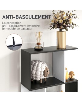 HOMCOM Bibliothèque étagère Meuble de Rangement Design Contemporain en S 5 étagères 60L x 24l x 185H cm Coloris chêne Blanc