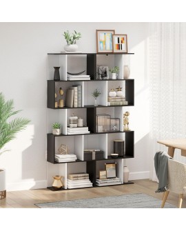 HOMCOM Bibliothèque étagère Meuble de Rangement Design Contemporain en S 5 étagères 60L x 24l x 185H cm Coloris chêne Blanc