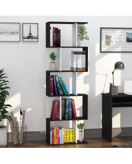 HOMCOM Bibliothèque étagère Meuble de Rangement Design Contemporain en S 5 étagères 60L x 24l x 185H cm Coloris chêne Blanc