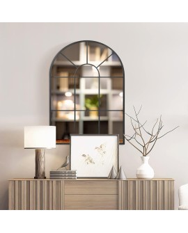 HOMCOM Miroir Mural arqué 70 x 50 cm, Miroir verrière Arche Style Industriel, Miroir de fenêtre arqué avec Cadre métallique,