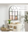 HOMCOM Miroir Mural arqué 70 x 50 cm, Miroir verrière Arche Style Industriel, Miroir de fenêtre arqué avec Cadre métallique,