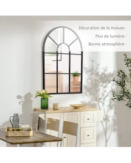 HOMCOM Miroir Mural arqué 70 x 50 cm, Miroir verrière Arche Style Industriel, Miroir de fenêtre arqué avec Cadre métallique,