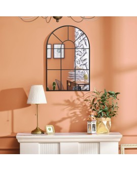 HOMCOM Miroir Mural arqué 70 x 50 cm, Miroir verrière Arche Style Industriel, Miroir de fenêtre arqué avec Cadre métallique,