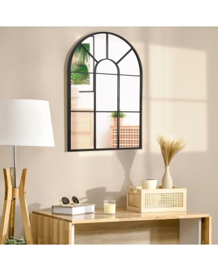 HOMCOM Miroir Mural arqué 70 x 50 cm, Miroir verrière Arche Style Industriel, Miroir de fenêtre arqué avec Cadre métallique,