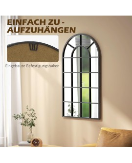 HOMCOM Miroir Mural arqué 70 x 50 cm, Miroir verrière Arche Style Industriel, Miroir de fenêtre arqué avec Cadre métallique,