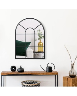 HOMCOM Miroir Mural arqué 70 x 50 cm, Miroir verrière Arche Style Industriel, Miroir de fenêtre arqué avec Cadre métallique,