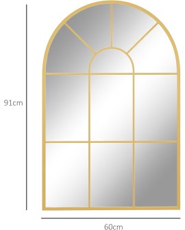 HOMCOM Miroir Mural arqué 70 x 50 cm, Miroir verrière Arche Style Industriel, Miroir de fenêtre arqué avec Cadre métallique,