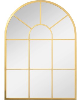 HOMCOM Miroir Mural arqué 70 x 50 cm, Miroir verrière Arche Style Industriel, Miroir de fenêtre arqué avec Cadre métallique,