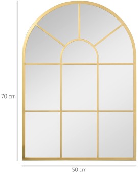 HOMCOM Miroir Mural arqué 70 x 50 cm, Miroir verrière Arche Style Industriel, Miroir de fenêtre arqué avec Cadre métallique,