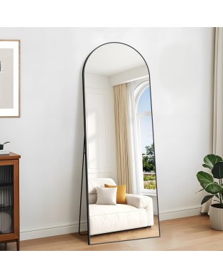 KOCUUY Miroir sur Pied Arqué, 161 x 52 cm Grand Miroir Mural avec Cadre en Aluminium Doré à Suspendre, à Poser, à Appuyer, pour