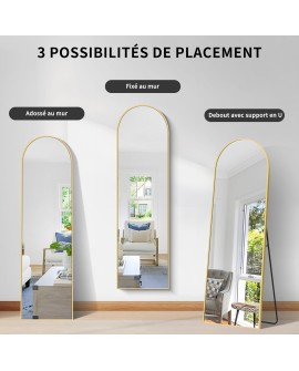 KOCUUY Miroir sur Pied Arqué, 161 x 52 cm Grand Miroir Mural avec Cadre en Aluminium Doré à Suspendre, à Poser, à Appuyer, pour