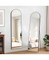 KOCUUY Miroir sur Pied Arqué, 161 x 52 cm Grand Miroir Mural avec Cadre en Aluminium Doré à Suspendre, à Poser, à Appuyer, pour