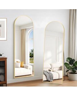 KOCUUY Miroir sur Pied Arqué, 161 x 52 cm Grand Miroir Mural avec Cadre en Aluminium Doré à Suspendre, à Poser, à Appuyer, pour