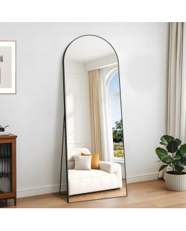 KOCUUY Miroir sur Pied Arqué, 161 x 52 cm Grand Miroir Mural avec Cadre en Aluminium Doré à Suspendre, à Poser, à Appuyer, pour