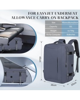 Bagage Cabine 45x36x20 pour Easyjet Sac À Dos Voyage Cabine Avion 30L Sac 45x36x20 Bagage a Main avec Compartiment Séparé pour