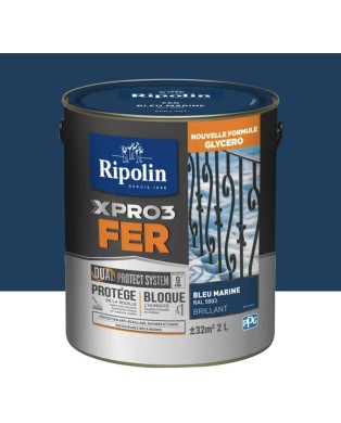 RIPOLIN Peinture fer glycéro XPRO3 Fer Brillant Bleu Marine 2 L