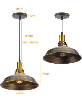 iDEGU Lot de 2 Suspension Luminaire Industrielle, 27CM Rétro Lustre Plafonnier en Métal E27 Éclairage de Plafond Vintage Lampe