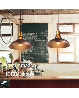 iDEGU Lot de 2 Suspension Luminaire Industrielle, 27CM Rétro Lustre Plafonnier en Métal E27 Éclairage de Plafond Vintage Lampe