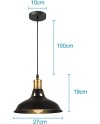 iDEGU Lot de 2 Suspension Luminaire Industrielle, 27CM Rétro Lustre Plafonnier en Métal E27 Éclairage de Plafond Vintage Lampe