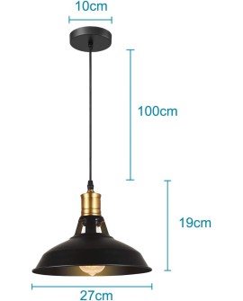 iDEGU Lot de 2 Suspension Luminaire Industrielle, 27CM Rétro Lustre Plafonnier en Métal E27 Éclairage de Plafond Vintage Lampe