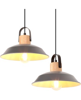 iDEGU Lot de 2 Suspension Luminaire Industrielle, 27CM Rétro Lustre Plafonnier en Métal E27 Éclairage de Plafond Vintage Lampe