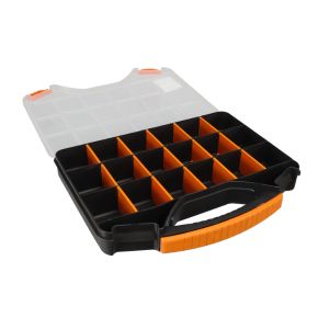 boîte de rangement compartiment outils bricolage couvercle transparent empilable noir jaune