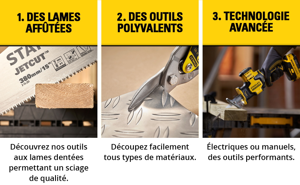 Stanley, Black & Decker, outils de sciage, outils de coupe, scie, cutter, cisaille, lame, pince