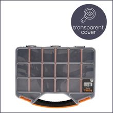 boîte de rangement compartiment outils bricolage couvercle transparent empilable noir jaune