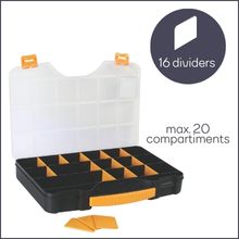 boîte de rangement compartiment outils bricolage couvercle transparent empilable noir jaune